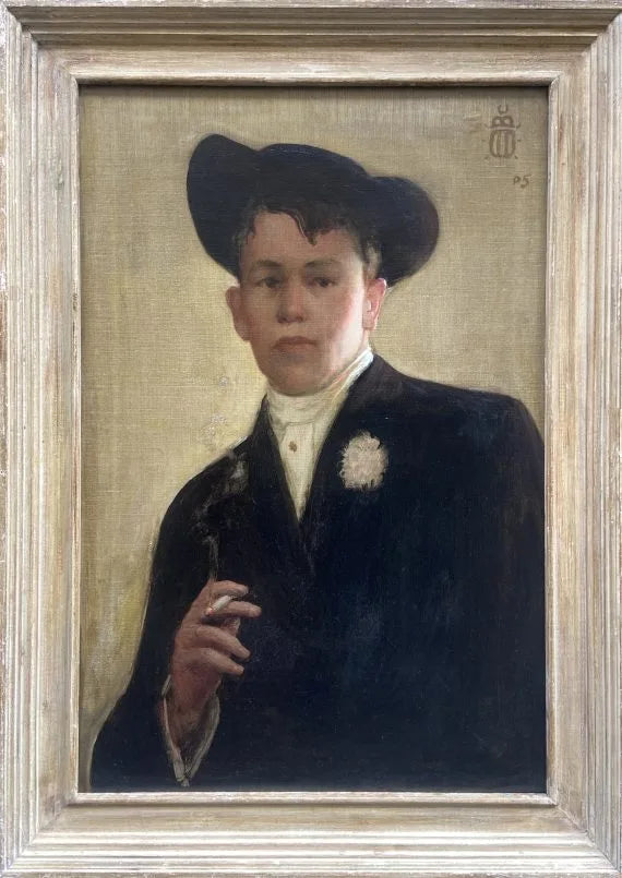 Boston School - Portrait of a Smoking Young Man, oil on canvas, early 20th century - Darnley Fine Art