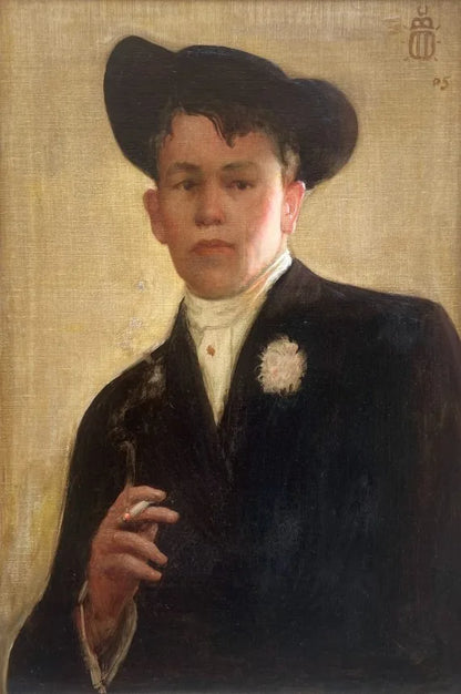Boston School - Portrait of a Smoking Young Man, oil on canvas, early 20th century - Darnley Fine Art