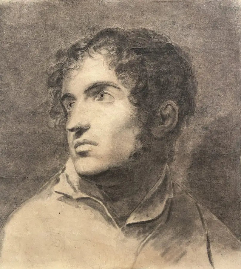 French School - Portrait of a Young Man, charcoal and grey wash on paper, 19th century - Darnley Fine Art