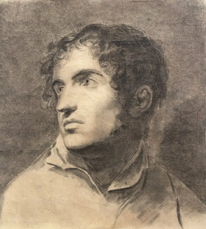 French School - Portrait of a Young Man, charcoal and grey wash on paper, 19th century - Darnley Fine Art