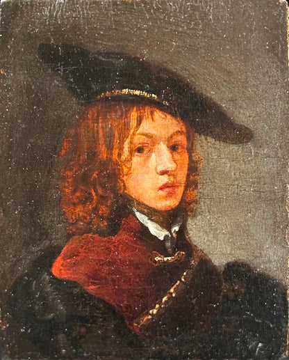 Pupil of Rembrandt - Portrait of a Young Man, oil on oak panel, 17th century - Darnley Fine Art
