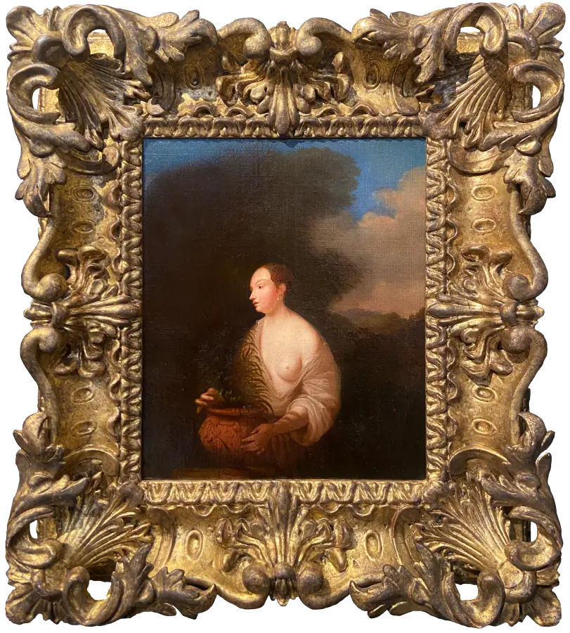 Attributed to Toussaint Gelton - Portrait of a Young Woman with Vase, oil on canvas, 17th century - Darnley Fine Art