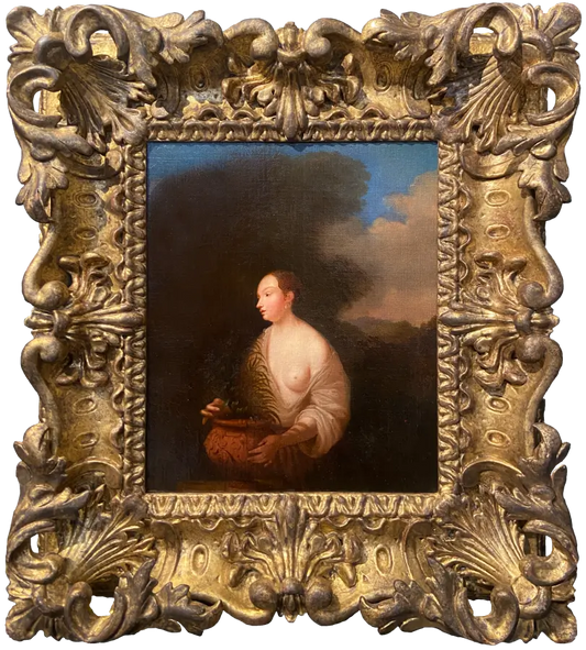 Attributed to Toussaint Gelton - Portrait of a Young Woman with Vase, oil on canvas, 17th century - Darnley Fine Art