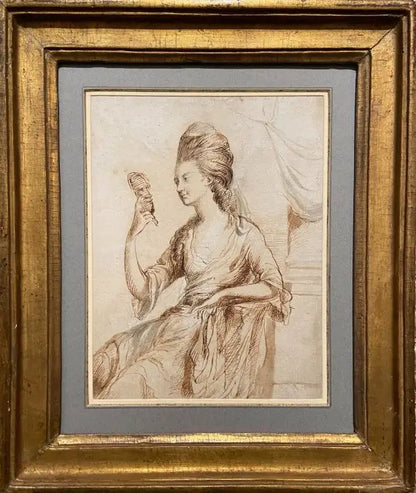 English School - Portrait of an Actress, pen and brown ink, 18th century - Darnley Fine Art