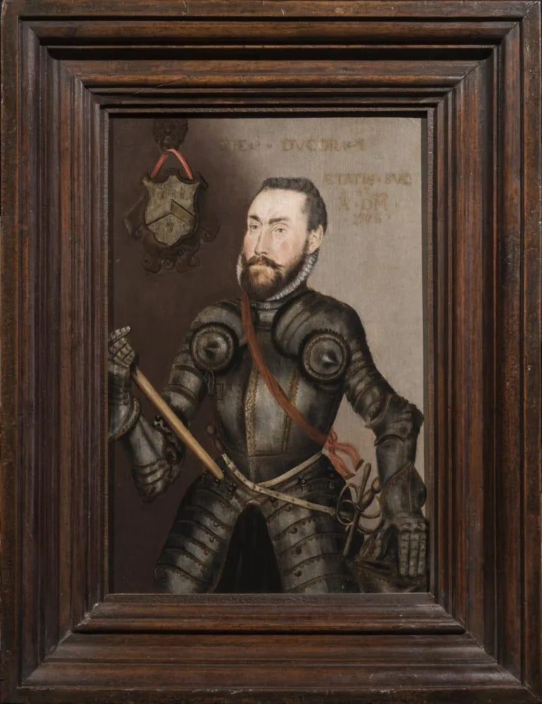 English School - Portrait of Captain John Hyfield, oil on oak panel, mid 16th century - Darnley Fine Art