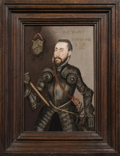 English School - Portrait of Captain John Hyfield, oil on oak panel, mid 16th century - Darnley Fine Art