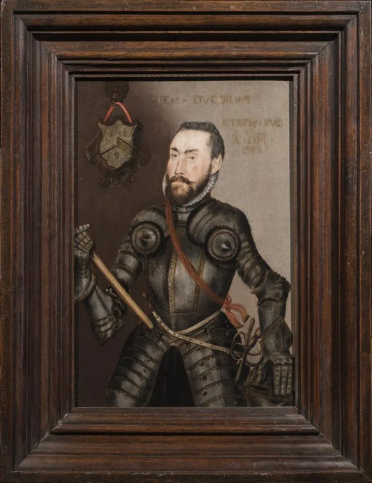 English School - Portrait of Captain John Hyfield, oil on oak panel, mid 16th century - Darnley Fine Art