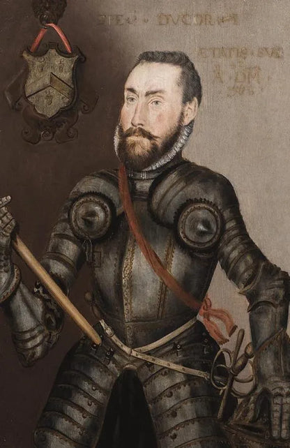 English School - Portrait of Captain John Hyfield, oil on oak panel, mid 16th century - Darnley Fine Art