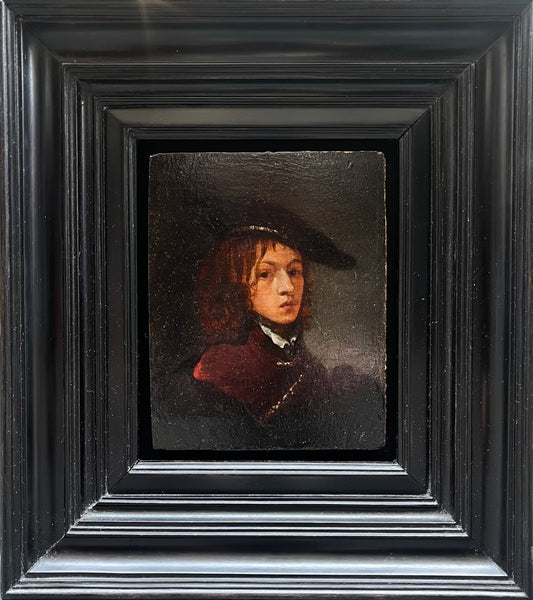 Pupil of Rembrandt - Portrait of a Young Man, oil on oak panel, 17th century - Darnley Fine Art