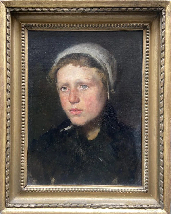 European School - Portrait of a Peasant Girl, oil on canvas, 19th century - Darnley Fine Art