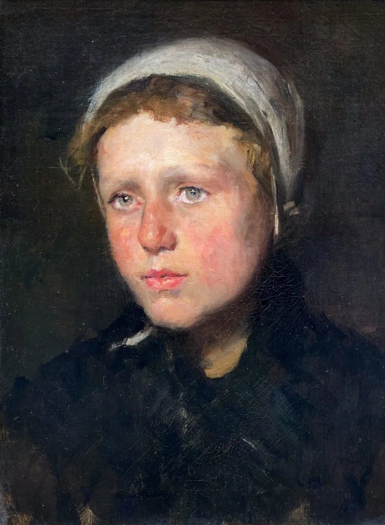 European School - Portrait of a Peasant Girl, oil on canvas, 19th century - Darnley Fine Art