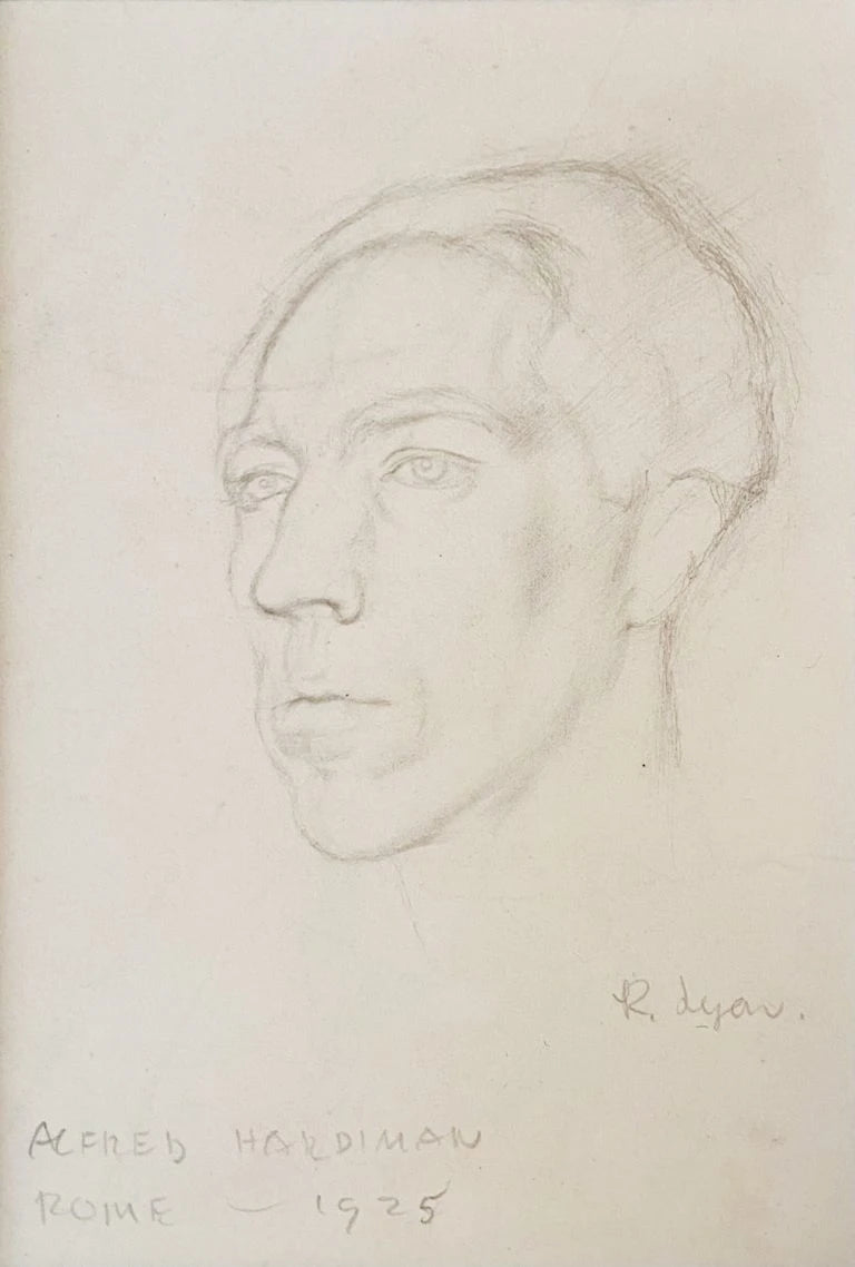 Robert Lyon - Portrait of Alfred Hardiman, graphite on paper, 20th century - Darnley Fine Art