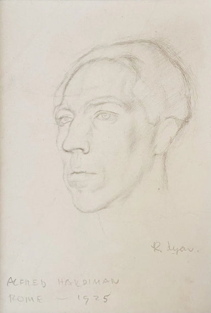 Robert Lyon - Portrait of Alfred Hardiman, graphite on paper, 20th century - Darnley Fine Art