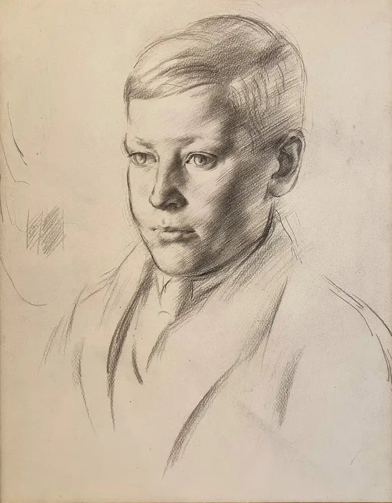 James Stroudley - Portrait of a Boy, graphite on paper, 20th century - Darnley Fine Art