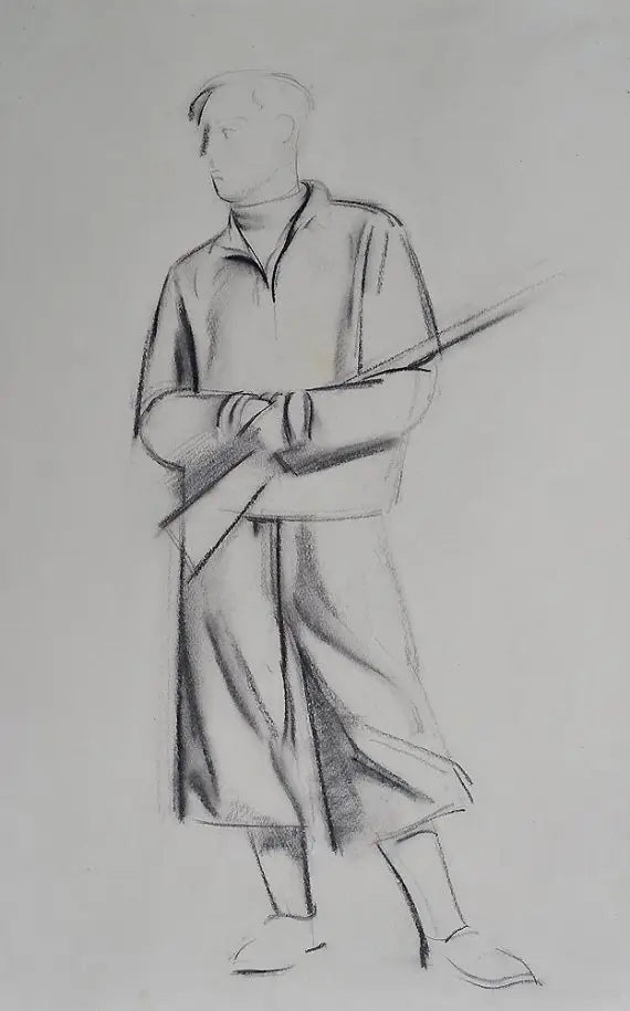 James Stroudley - Portrait of a Hunter, graphite on paper, 20th century - Darnley Fine Art