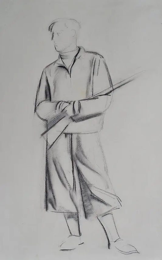 James Stroudley - Portrait of a Hunter, graphite on paper, 20th century - Darnley Fine Art