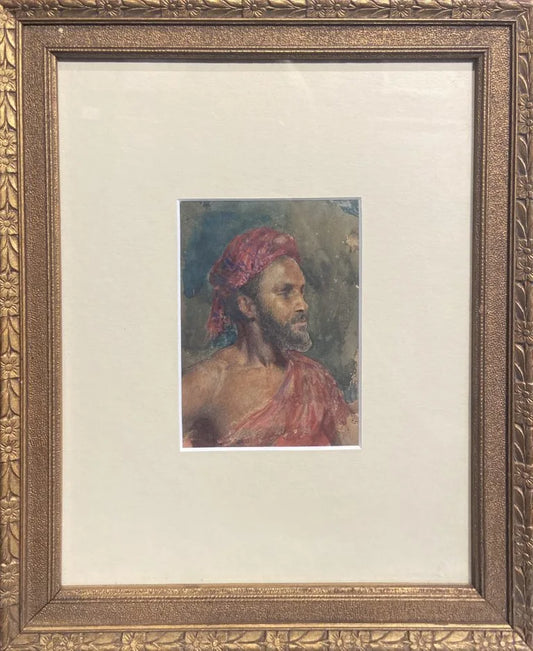 Circle of Leopold Carl Muller - Portrait of a Man in a Red Turban, watercolour on paper, 19th century - Darnley Fine Art