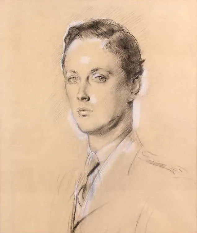 Alfred Kingsley Lawrence - Portrait of an Officer, charcoal heightened with white, 20th century - Darnley Fine Art