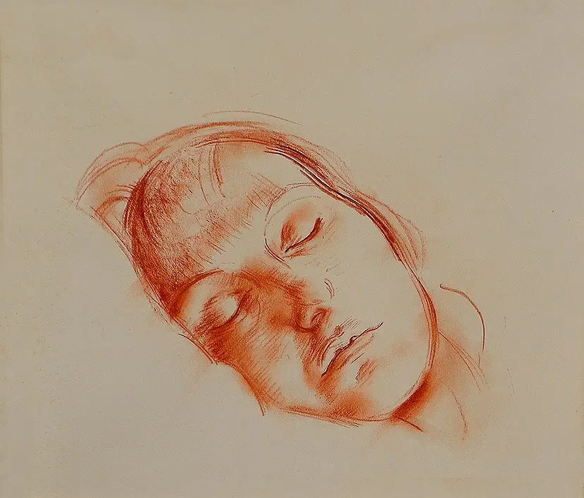 James Stroudley - Portrait of the Artist's Wife, red chalk on paper, 20th century - Darnley Fine Art