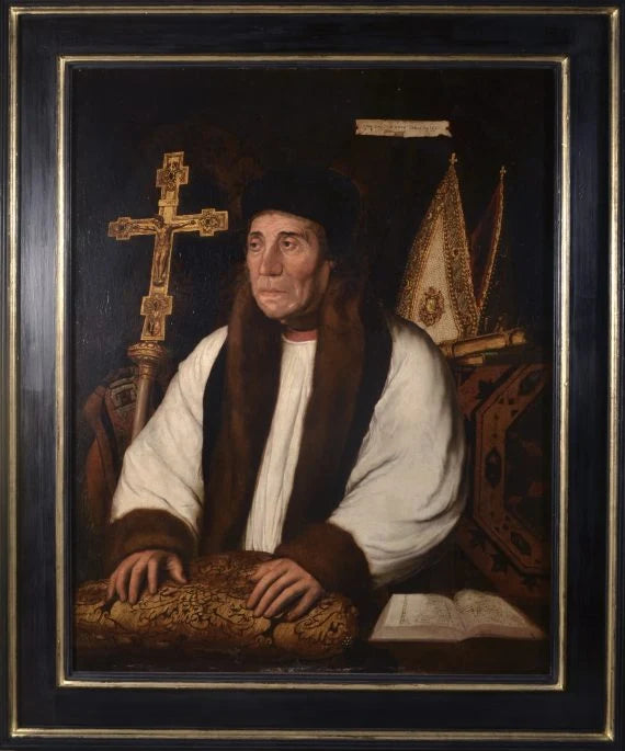 After Hans Holbein the Younger - Portrait of William Warham, oil on panel transferred to canvas, 16th century - Darnley Fine Art