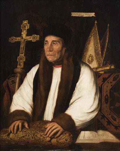 After Hans Holbein the Younger - Portrait of William Warham, oil on panel transferred to canvas, 16th century - Darnley Fine Art
