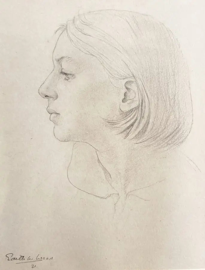 Edith W Wood - Portrait Study, graphite on paper, 20th century - Darnley Fine Art