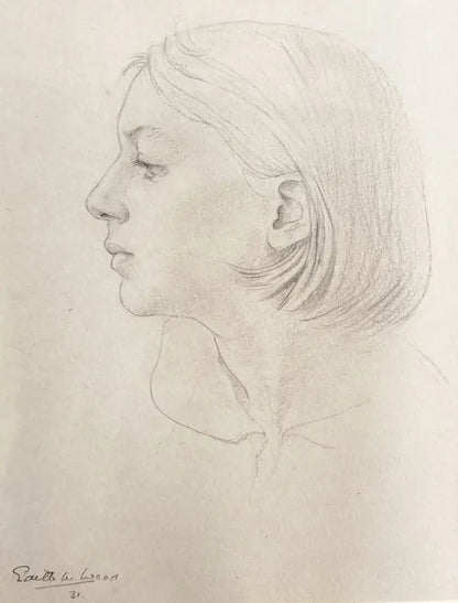 Edith W Wood - Portrait Study, graphite on paper, 20th century - Darnley Fine Art