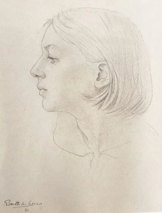 Edith W Wood - Portrait Study, graphite on paper, 20th century - Darnley Fine Art