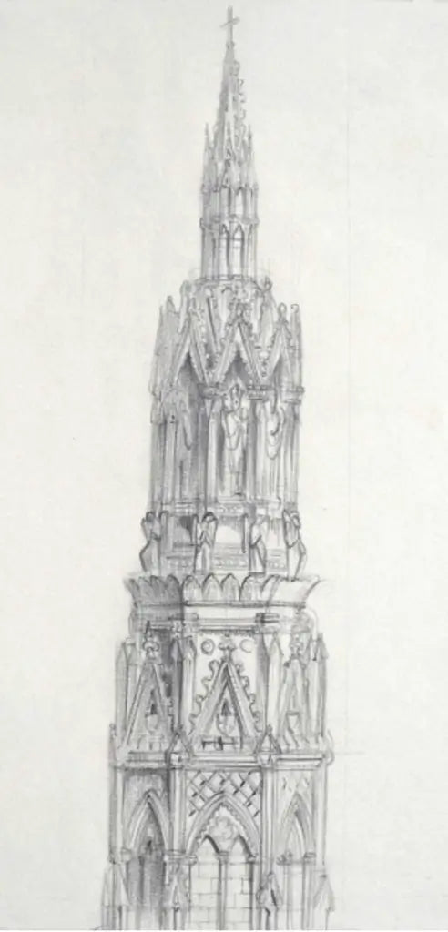Gordon Noel Scott - Queen Eleanor's Cross, pencil on paper, 20th century - Darnley Fine Art