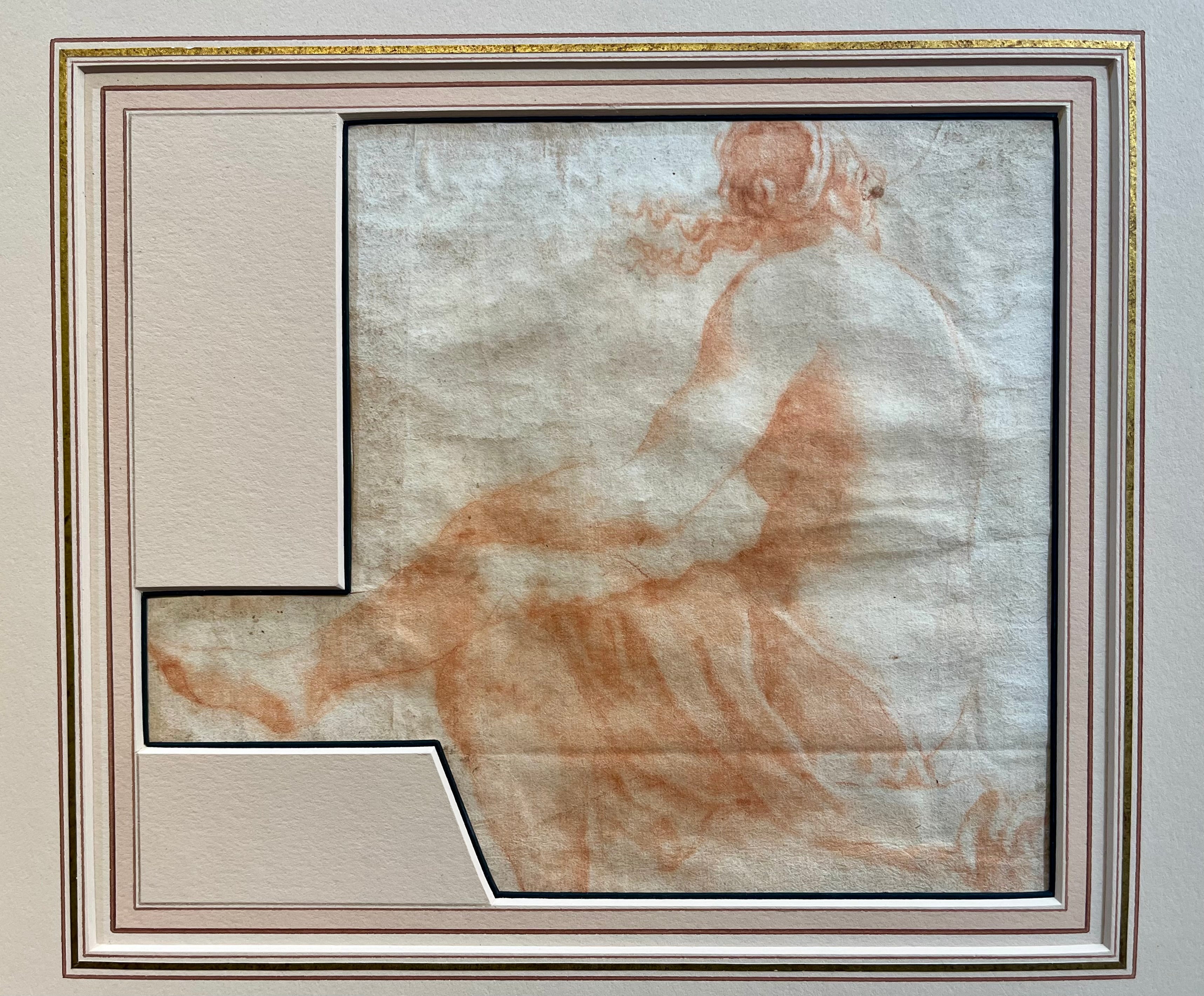 Italian School - Reclining Nude, sanguine chalk on paper, 17th century - Darnley Fine Art