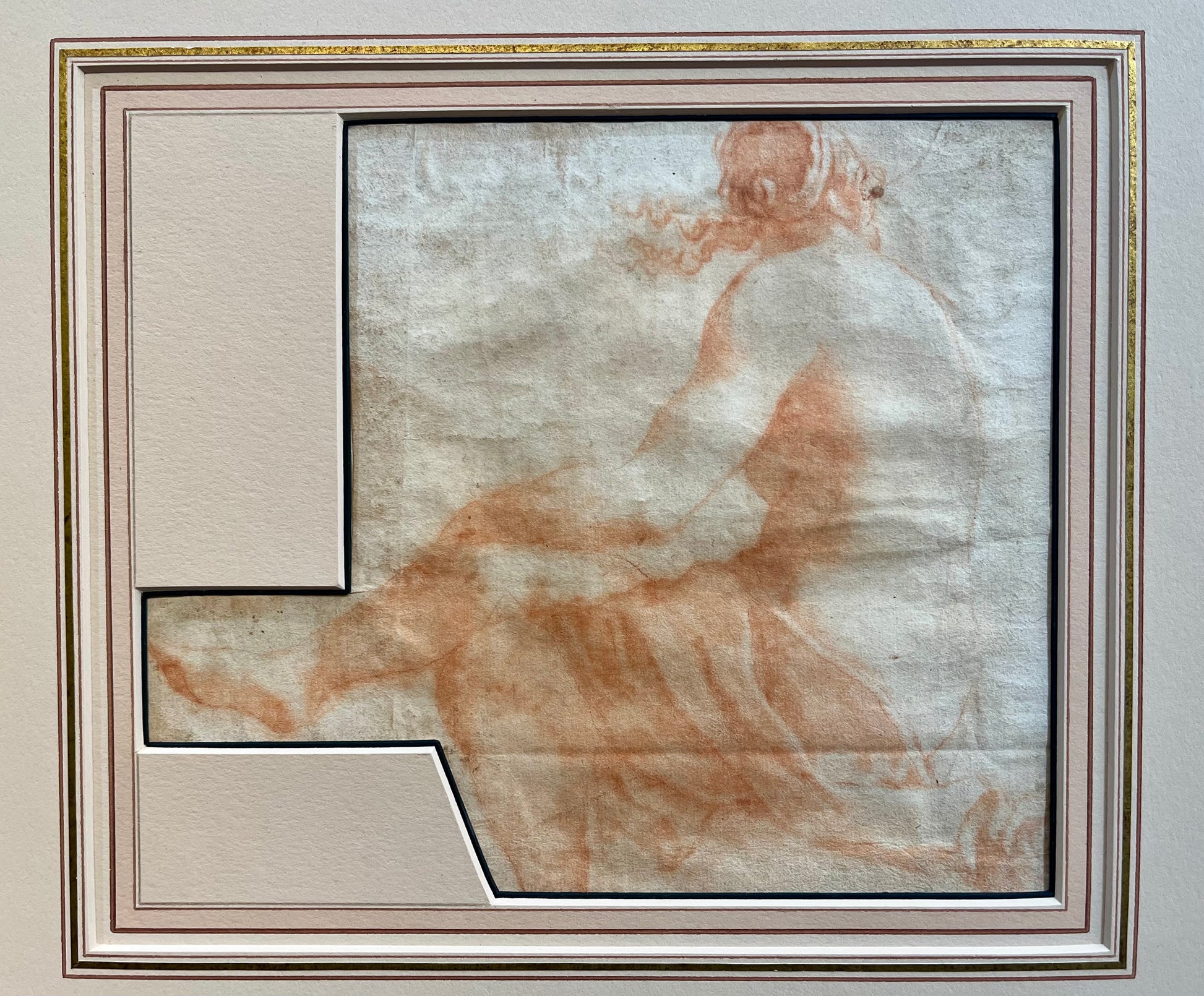 Italian School - Reclining Nude, sanguine chalk on paper, 17th century - Darnley Fine Art