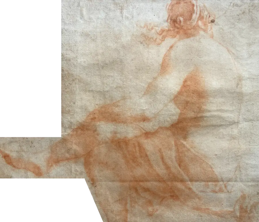 Italian School - Reclining Nude, sanguine chalk on paper, 17th century - Darnley Fine Art
