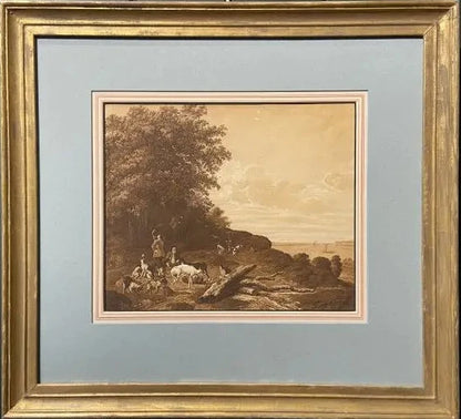 Johannes Lingelbach - Return from the Hunt, pen and ink, brown wash, heigtened with white bodycolour, 17th century - Darnley Fine Art