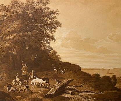 Johannes Lingelbach - Return from the Hunt, pen and ink, brown wash, heigtened with white bodycolour, 17th century - Darnley Fine Art