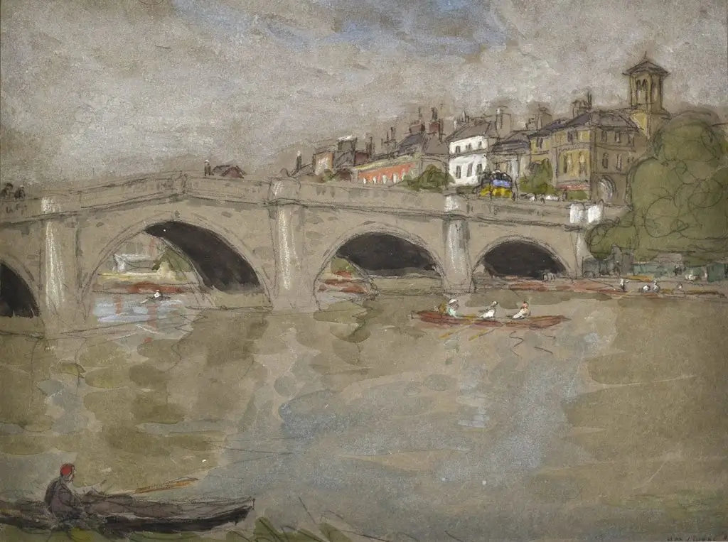 Horace Mann Livens - Richmond Bridge, watercolour, 19th/20th century - Darnley Fine Art