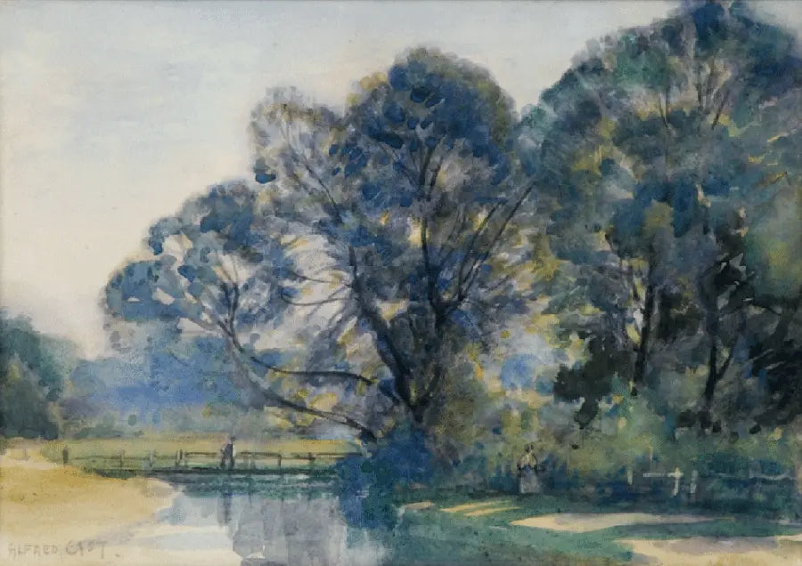 Alfred East - River Landscape, watercolour on paper, late 19th century - Darnley Fine Art