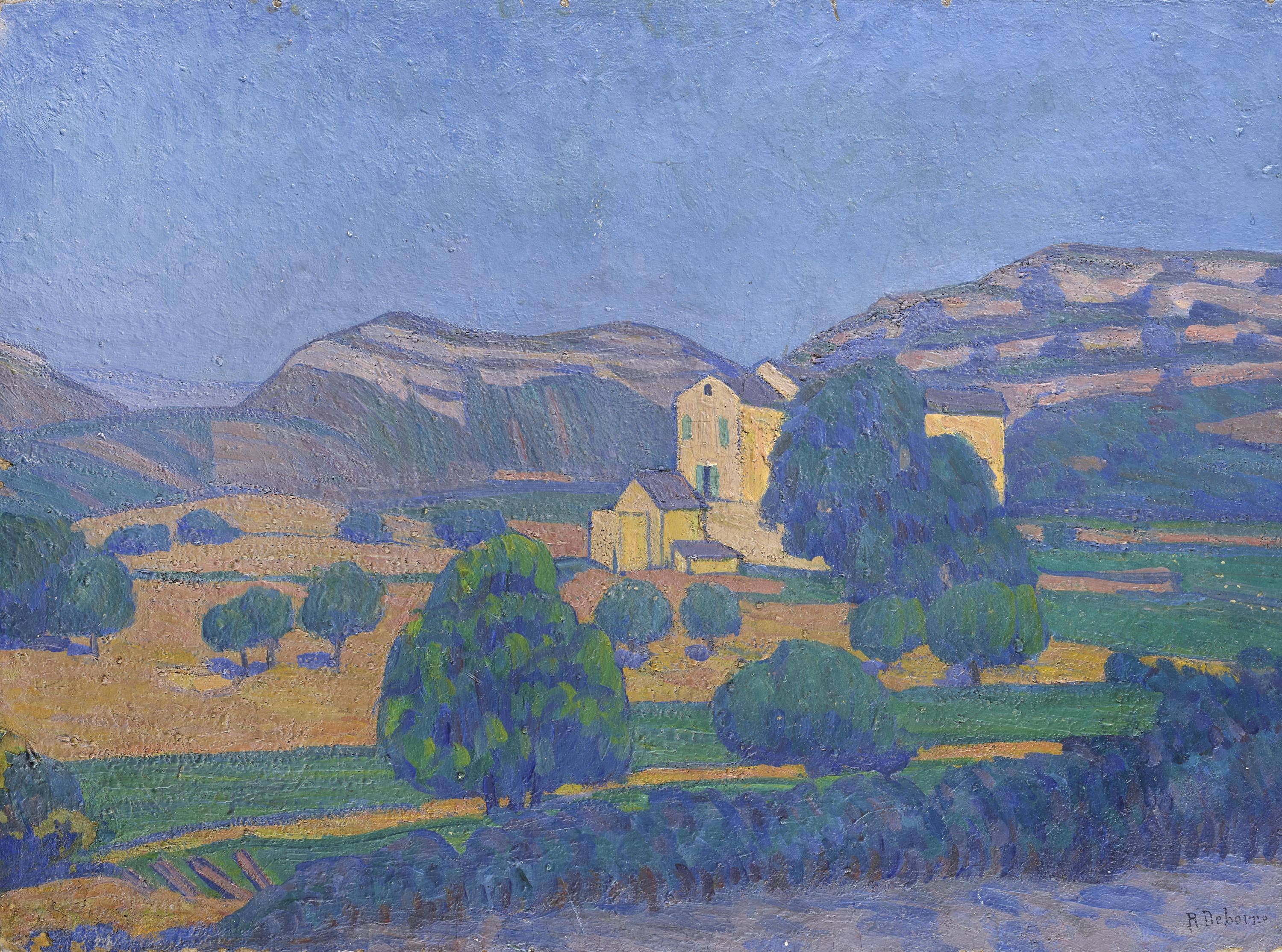 Robert Deborne - L'eglise au Paysage, oil on canvas, early 20th century - Darnley Fine Art