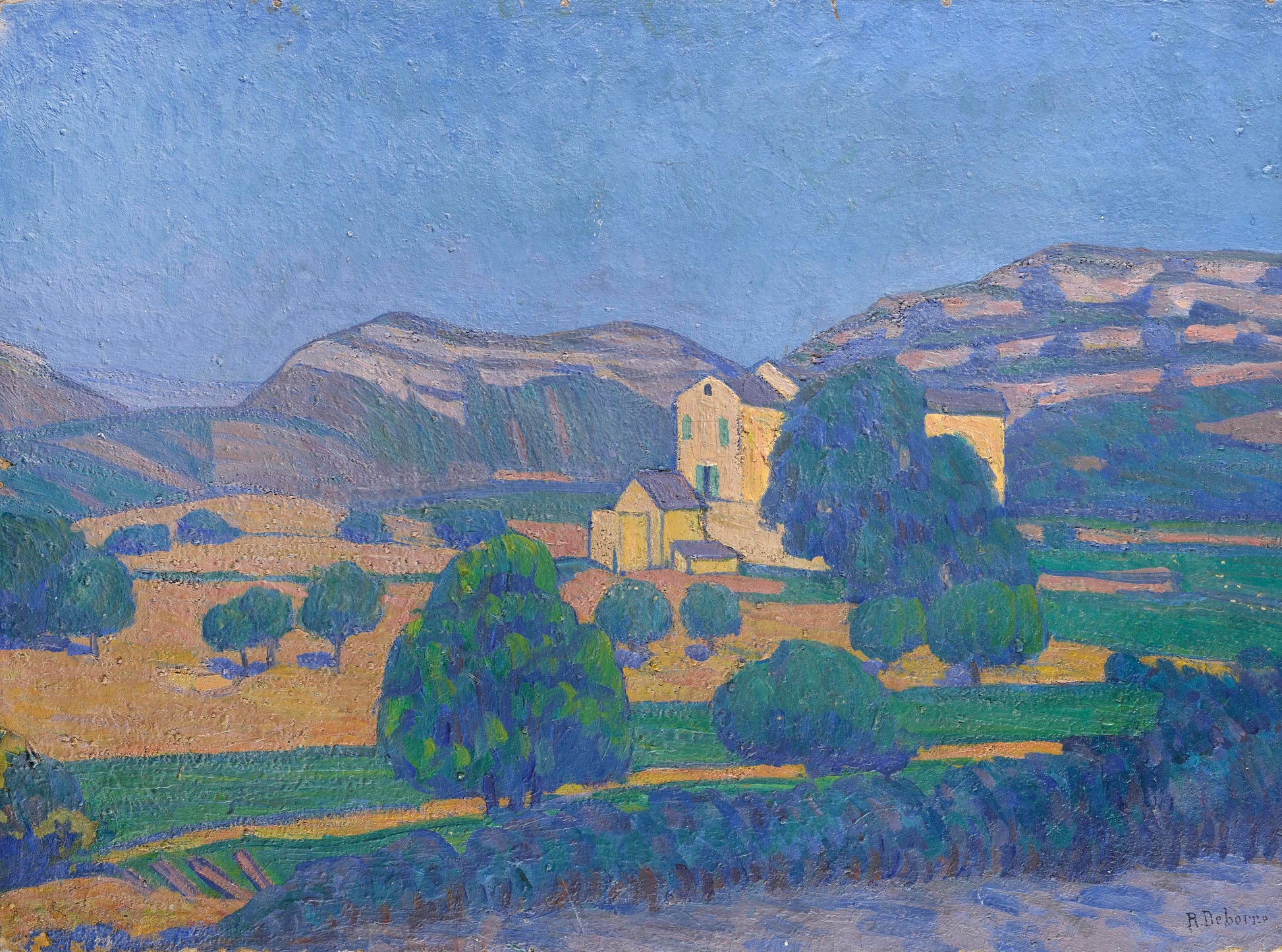 Robert Deborne - L'eglise au Paysage, oil on canvas, early 20th century - Darnley Fine Art