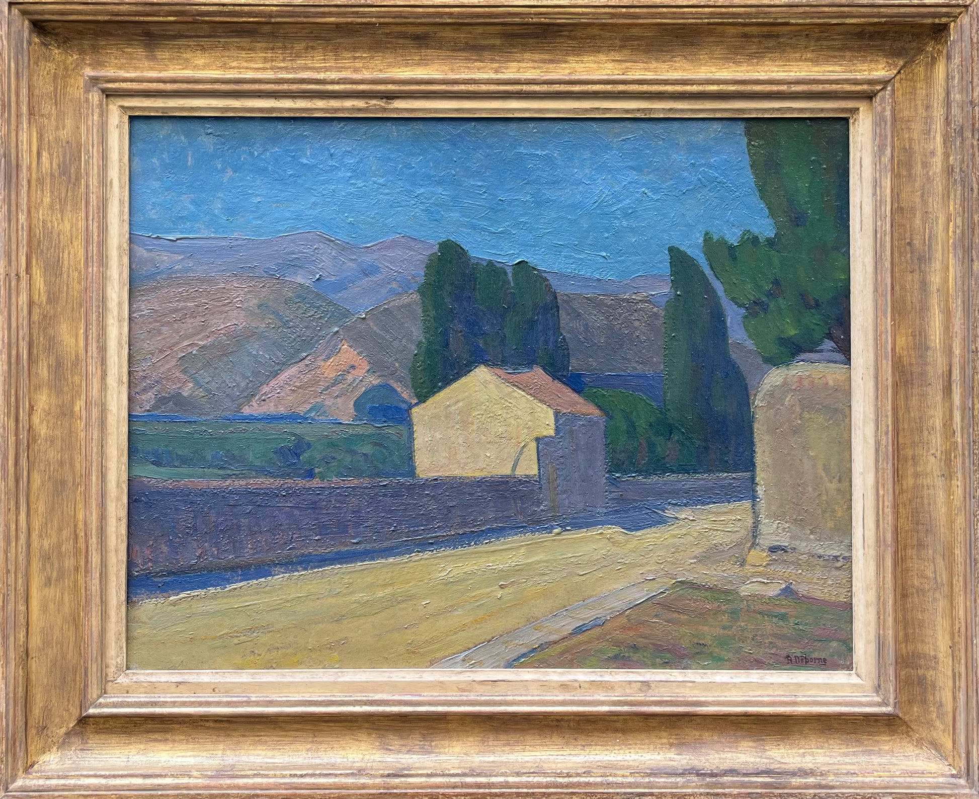 Robert Deborne - The Yellow Farm, oil on board, 20th century - Darnley Fine Art