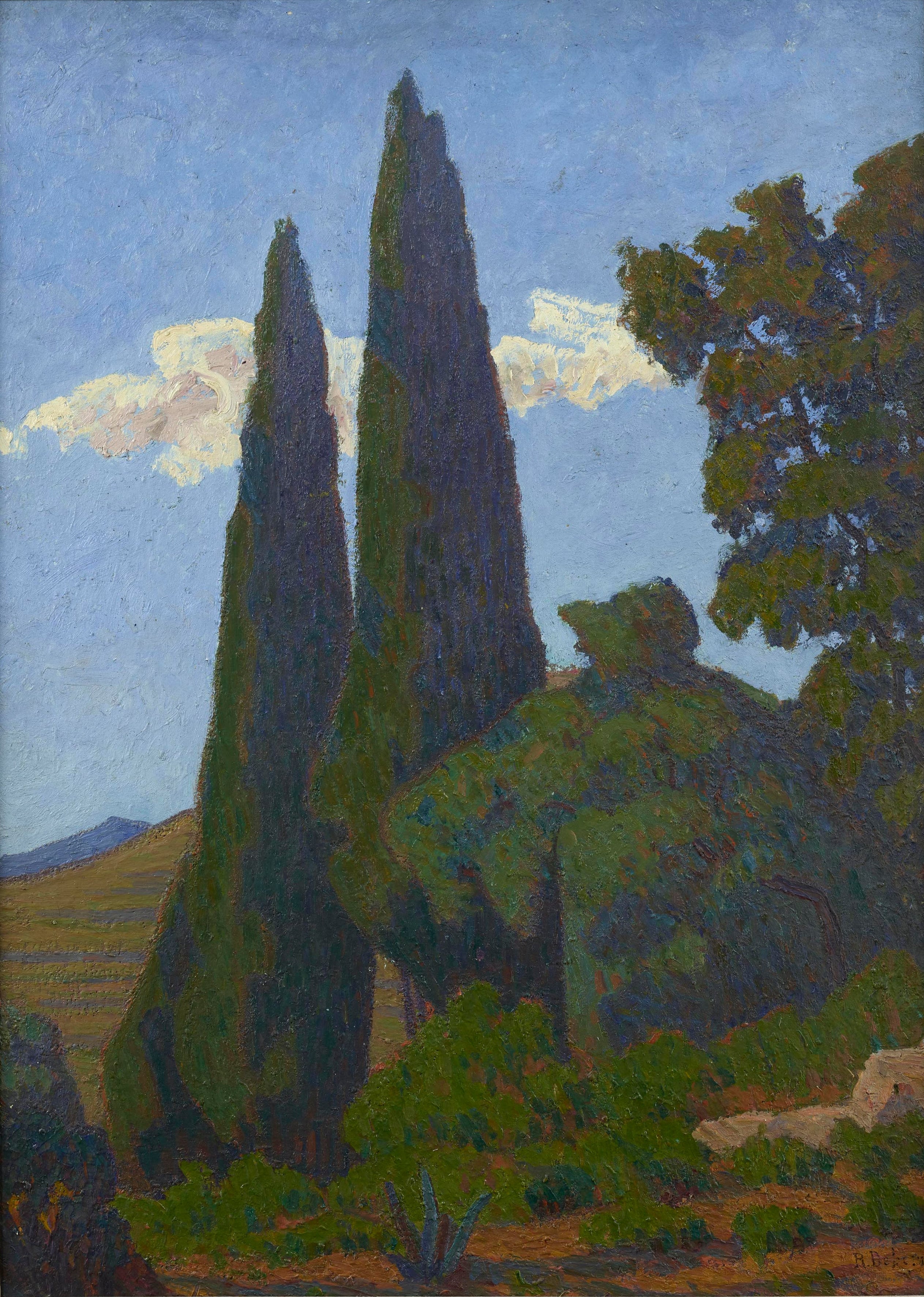 Robert Deborne - Les Cypres (The Cypresses), oil on canvas, late 19th/early 20th century - Darnley Fine Art