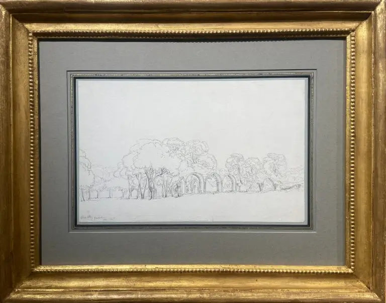 William Turner of Oxford - Ruins of Hailes Abbey, graphite on buff paper, 19th century - Darnley Fine Art