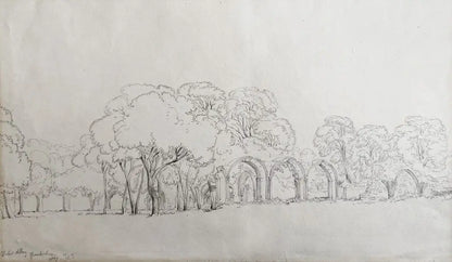 William Turner of Oxford - Ruins of Hailes Abbey, graphite on buff paper, 19th century - Darnley Fine Art