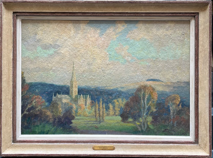 Eric Brown - Salisbury Cathedral, oil on board, 20th century - Darnley Fine Art