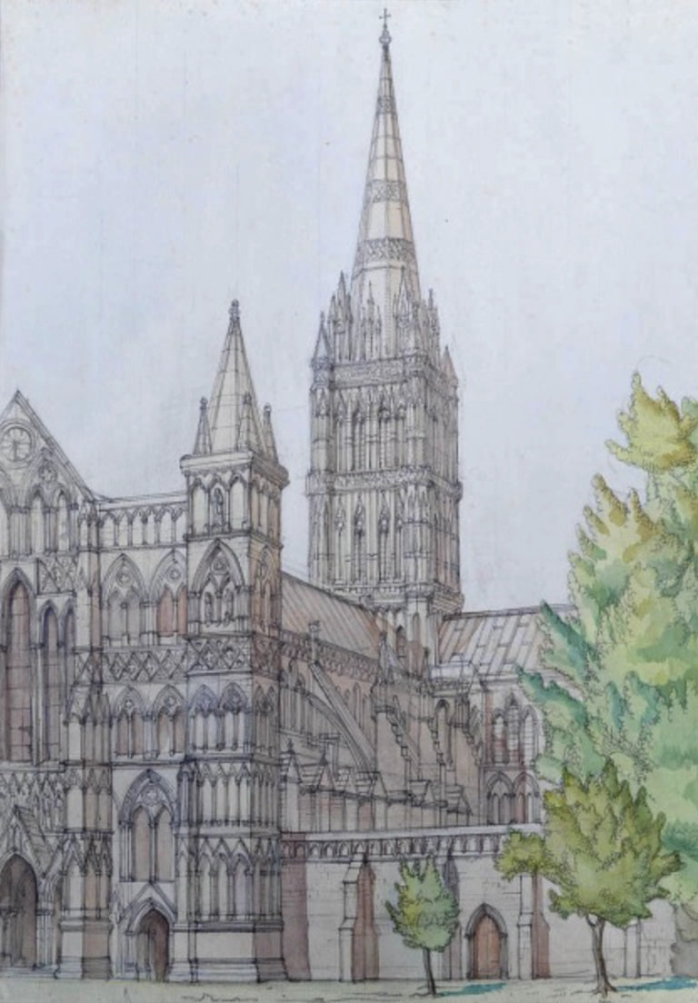Gordon Noel Scott - Salisbury Cathedral, watercolour, 20th century - Darnley Fine Art