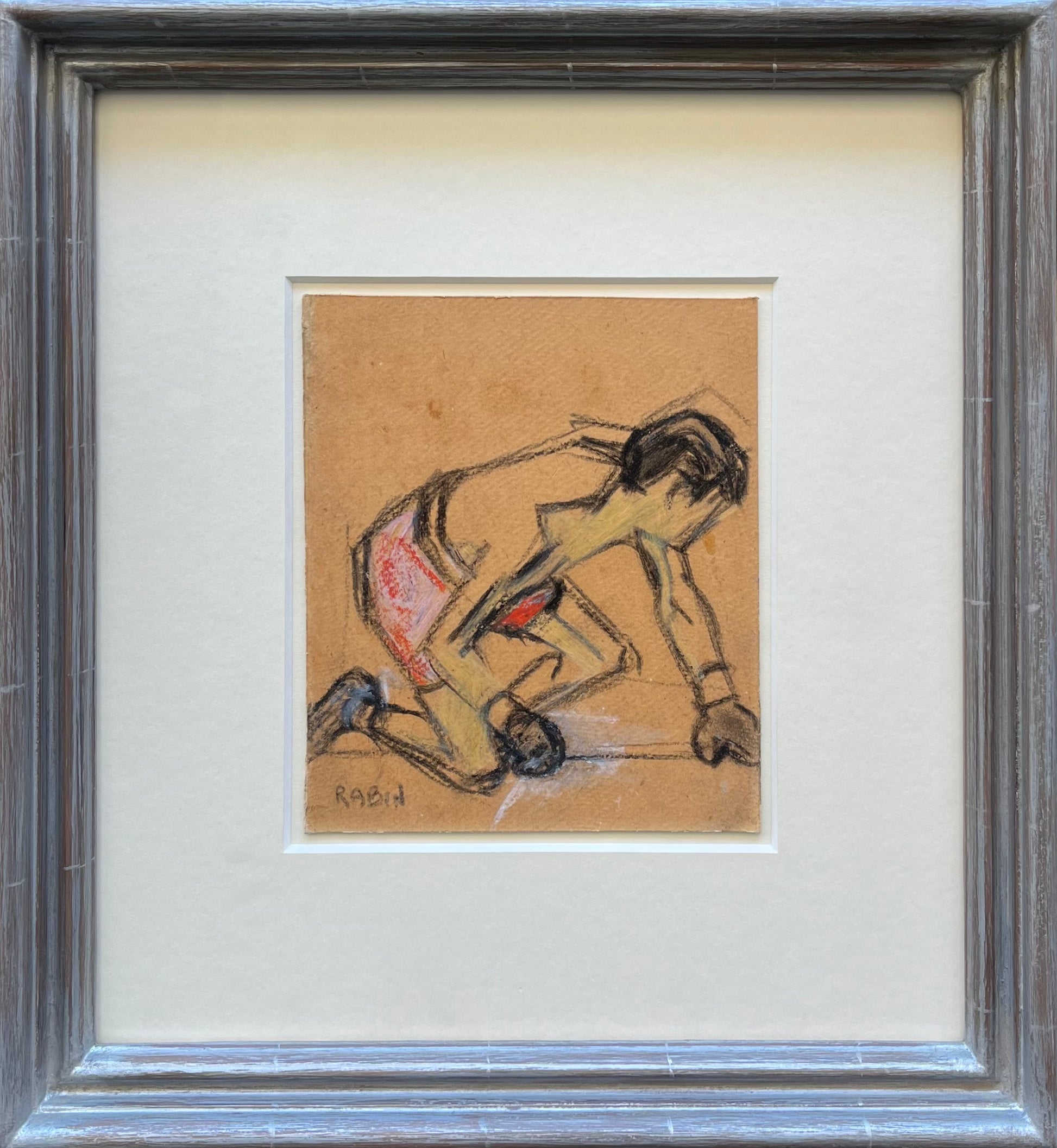 Samuel Rabin - The Crouched Stance, charcoal on paper, 20th century - Darnley Fine Art