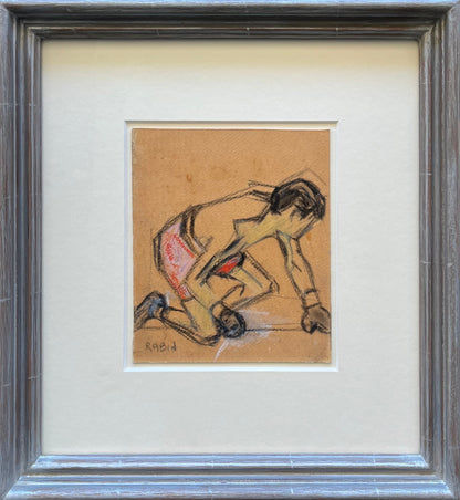 Samuel Rabin - The Crouched Stance, charcoal on paper, 20th century - Darnley Fine Art