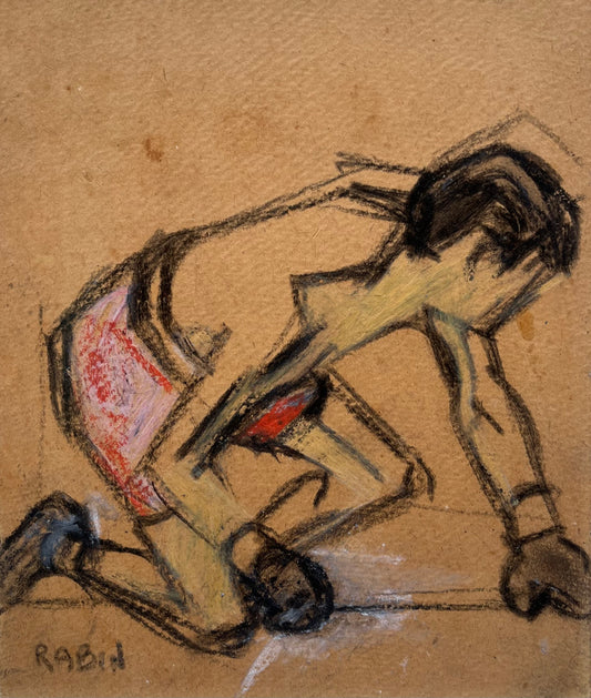 Samuel Rabin - The Crouched Stance, charcoal on paper, 20th century - Darnley Fine Art