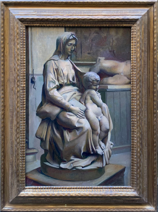 Leighton Hall Woollatt - Sculpture Gallery with Madonna and Child, oil on canvas, 20th century - Darnley Fine Art