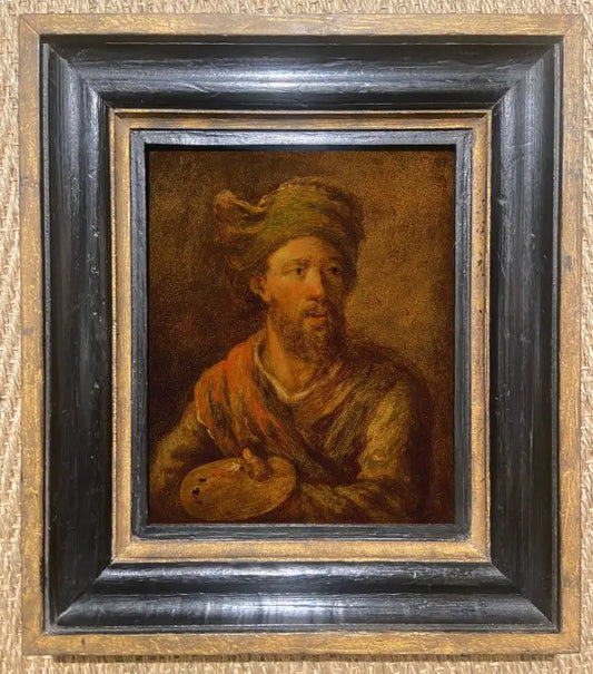 English School - Self Portrait, oil on oak panel, 17th century - Darnley Fine Art