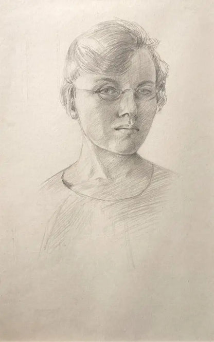 Winifred Anne Rymer - Self Portrait, graphite on paper, 20th century - Darnley Fine Art